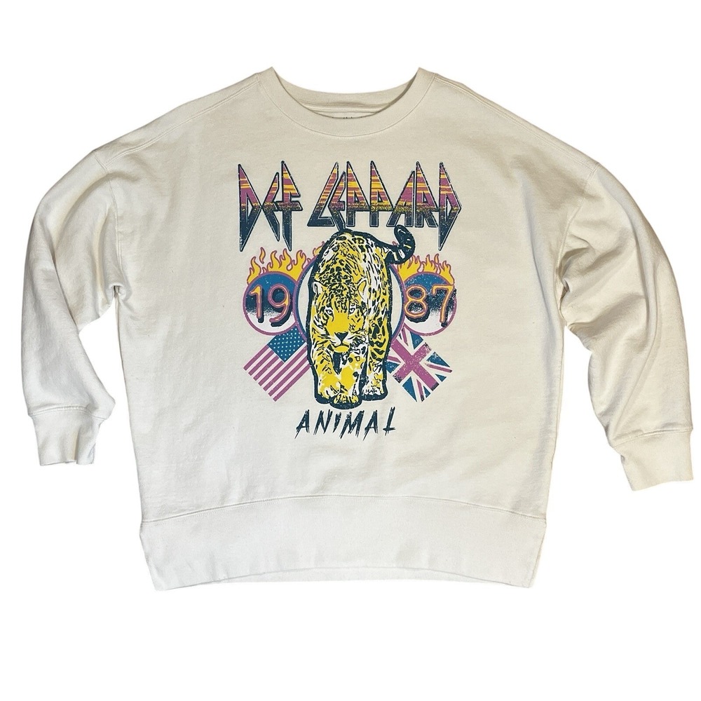Def Leppard Animal 1987 Graphic Sweatshirt M Cream Oversized Rock Band